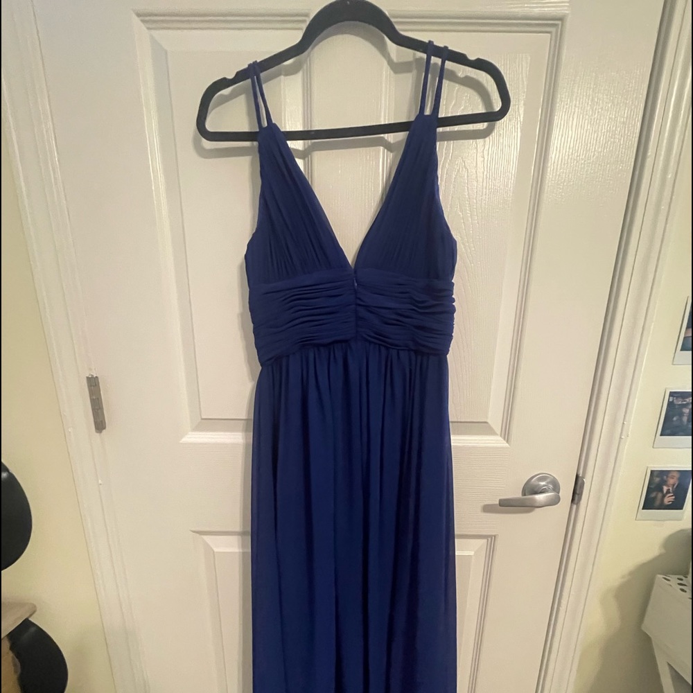 Long dark blue prom dress